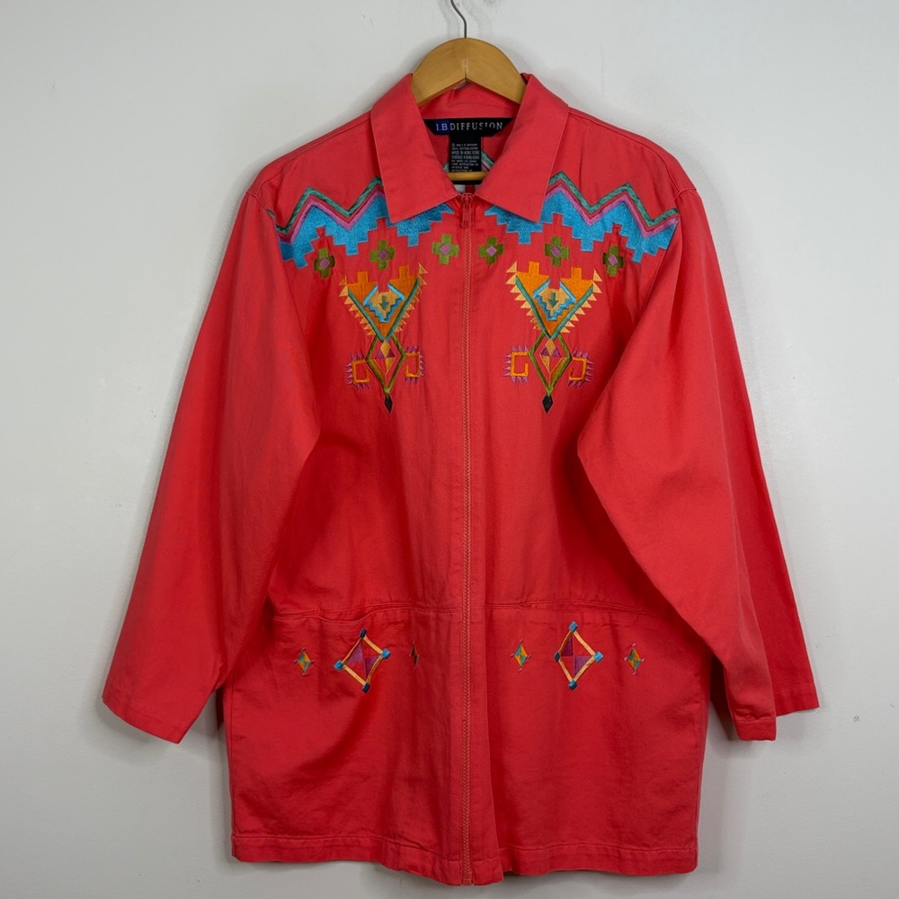 Vintage IB Diffusion Jacket Womens 12 Coral Pink Southwestern Embroidered Twill